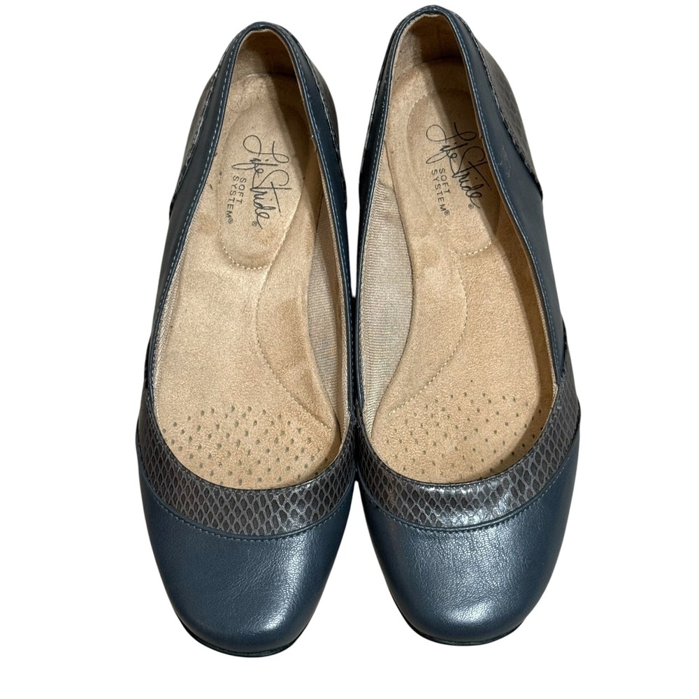 LifeStride Soft System Blue Snakeskin Trim "DejaVu" Flats Shoes Womens Sz-8.5W